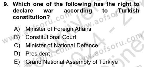 Constitutional Law Dersi 2024 - 2025 Yılı (Final) Dönem Sonu Sınav Soruları 9. Soru