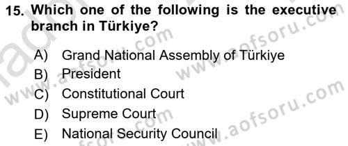 Constitutional Law Dersi 2024 - 2025 Yılı Yaz Okulu Sınav Soruları 15. Soru