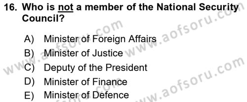 Constitutional Law Dersi 2024 - 2025 Yılı Yaz Okulu Sınav Soruları 16. Soru