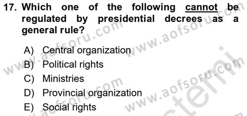 Constitutional Law Dersi 2024 - 2025 Yılı Yaz Okulu Sınav Soruları 17. Soru