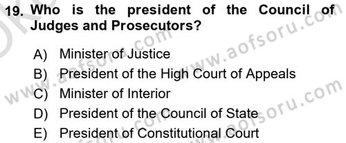 Constitutional Law Dersi 2024 - 2025 Yılı Yaz Okulu Sınav Soruları 19. Soru