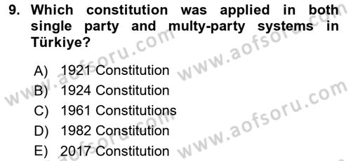 Constitutional Law Dersi 2024 - 2025 Yılı Yaz Okulu Sınav Soruları 9. Soru