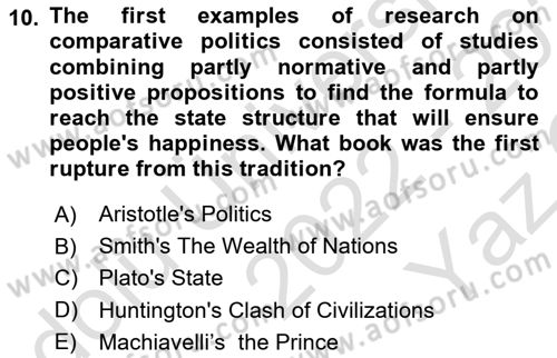 Comparative Political systems Dersi 2022 - 2023 Yılı Yaz Okulu Sınav Soruları 10. Soru