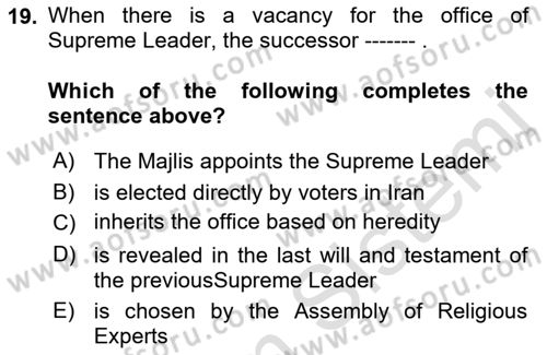 Comparative Political systems Dersi 2022 - 2023 Yılı Yaz Okulu Sınav Soruları 19. Soru