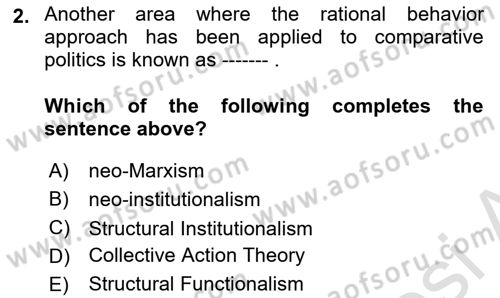 Comparative Political systems Dersi 2022 - 2023 Yılı Yaz Okulu Sınav Soruları 2. Soru