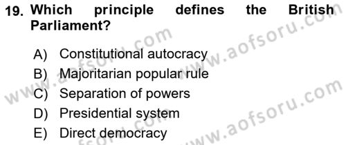 Comparative Political systems Dersi 2023 - 2024 Yılı (Vize) Ara Sınav Soruları 19. Soru