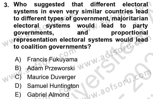 Comparative Political systems Dersi 2023 - 2024 Yılı (Vize) Ara Sınav Soruları 3. Soru