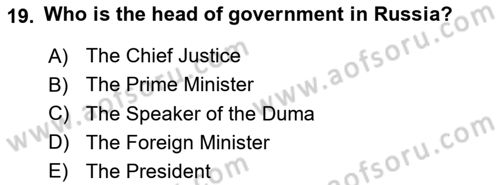 Comparative Political systems Dersi 2023 - 2024 Yılı (Final) Dönem Sonu Sınav Soruları 19. Soru