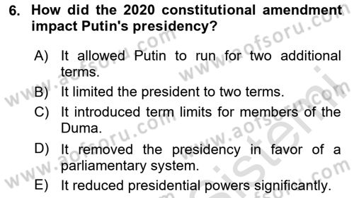 Comparative Political systems Dersi 2023 - 2024 Yılı (Final) Dönem Sonu Sınav Soruları 6. Soru