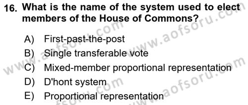 Comparative Political systems Dersi 2023 - 2024 Yılı Yaz Okulu Sınav Soruları 16. Soru