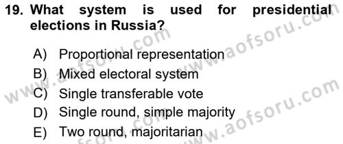 Comparative Political systems Dersi 2023 - 2024 Yılı Yaz Okulu Sınav Soruları 19. Soru