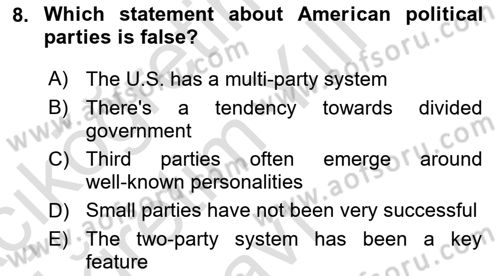 Comparative Political systems Dersi 2023 - 2024 Yılı Yaz Okulu Sınav Soruları 8. Soru