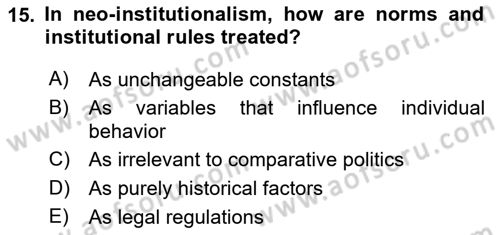 Comparative Political systems Dersi 2024 - 2025 Yılı (Vize) Ara Sınav Soruları 15. Soru