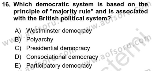 Comparative Political systems Dersi 2024 - 2025 Yılı (Vize) Ara Sınav Soruları 16. Soru