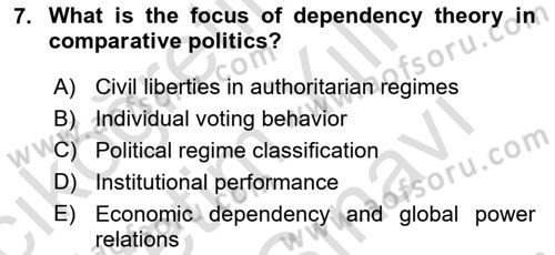 Comparative Political systems Dersi 2024 - 2025 Yılı (Vize) Ara Sınav Soruları 7. Soru