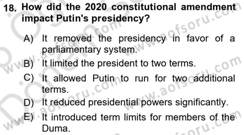 Comparative Political systems Dersi 2024 - 2025 Yılı (Final) Dönem Sonu Sınav Soruları 18. Soru