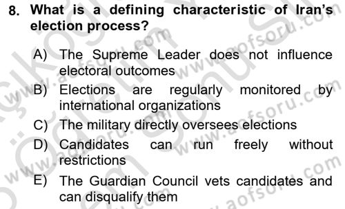 Comparative Political systems Dersi 2024 - 2025 Yılı (Final) Dönem Sonu Sınav Soruları 8. Soru