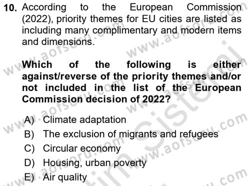 Urban and Enviromental Policy Dersi 2022 - 2023 Yılı Yaz Okulu Sınav Soruları 10. Soru