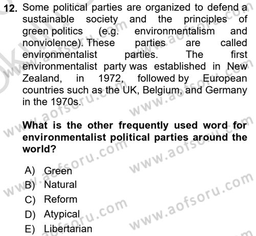 Urban and Enviromental Policy Dersi 2022 - 2023 Yılı Yaz Okulu Sınav Soruları 12. Soru