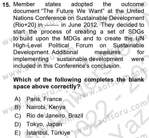 Urban and Enviromental Policy Dersi 2022 - 2023 Yılı Yaz Okulu Sınav Soruları 15. Soru
