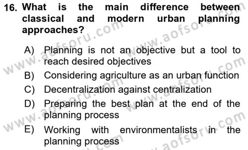 Urban and Enviromental Policy Dersi 2022 - 2023 Yılı Yaz Okulu Sınav Soruları 16. Soru
