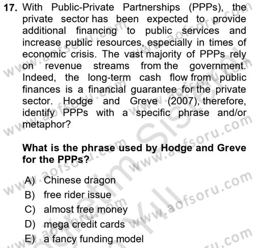 Urban and Enviromental Policy Dersi 2022 - 2023 Yılı Yaz Okulu Sınav Soruları 17. Soru