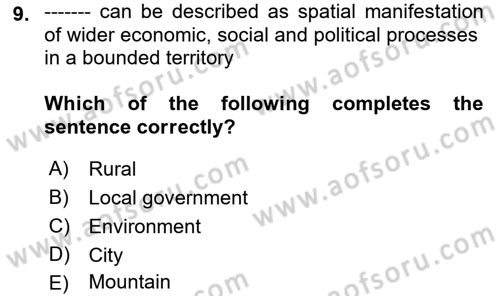 Urban and Enviromental Policy Dersi 2022 - 2023 Yılı Yaz Okulu Sınav Soruları 9. Soru