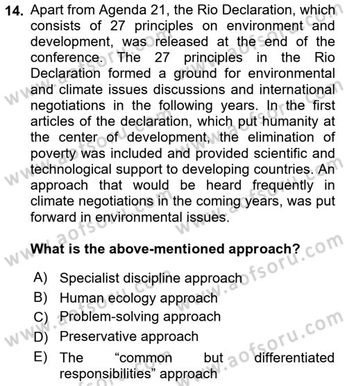 Urban and Enviromental Policy Dersi 2023 - 2024 Yılı (Vize) Ara Sınav Soruları 14. Soru