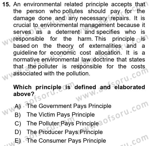 Urban and Enviromental Policy Dersi 2023 - 2024 Yılı (Vize) Ara Sınav Soruları 15. Soru