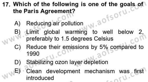 Urban and Enviromental Policy Dersi 2023 - 2024 Yılı (Vize) Ara Sınav Soruları 17. Soru