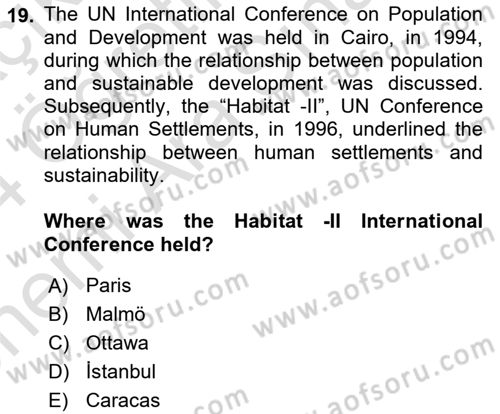 Urban and Enviromental Policy Dersi 2023 - 2024 Yılı (Vize) Ara Sınav Soruları 19. Soru