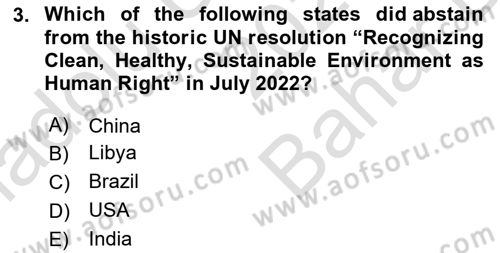 Urban and Enviromental Policy Dersi 2023 - 2024 Yılı (Vize) Ara Sınav Soruları 3. Soru