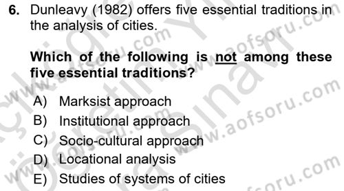 Urban and Enviromental Policy Dersi 2023 - 2024 Yılı (Vize) Ara Sınav Soruları 6. Soru