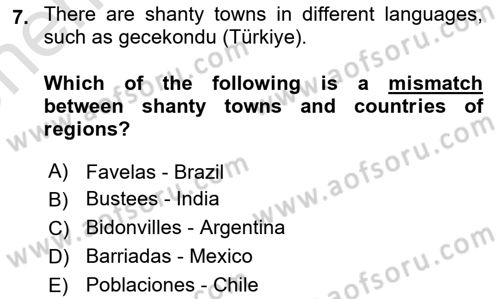 Urban and Enviromental Policy Dersi 2023 - 2024 Yılı (Vize) Ara Sınav Soruları 7. Soru