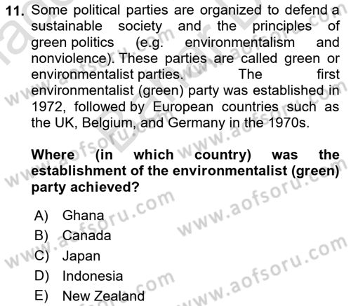 Urban and Enviromental Policy Dersi 2023 - 2024 Yılı (Final) Dönem Sonu Sınav Soruları 11. Soru