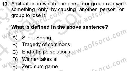 Urban and Enviromental Policy Dersi 2023 - 2024 Yılı (Final) Dönem Sonu Sınav Soruları 13. Soru