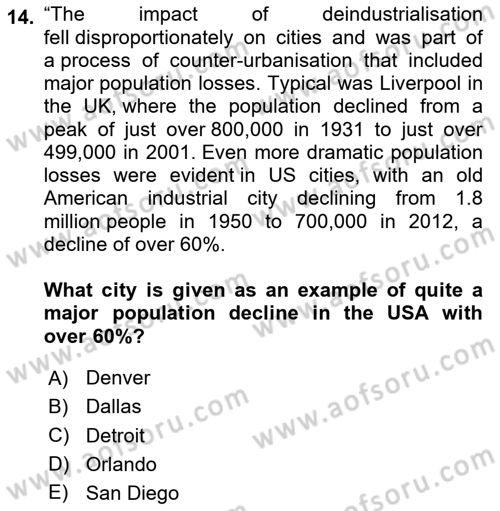Urban and Enviromental Policy Dersi 2023 - 2024 Yılı (Final) Dönem Sonu Sınav Soruları 14. Soru
