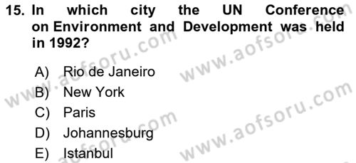 Urban and Enviromental Policy Dersi 2023 - 2024 Yılı (Final) Dönem Sonu Sınav Soruları 15. Soru
