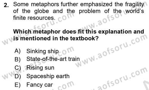 Urban and Enviromental Policy Dersi 2023 - 2024 Yılı (Final) Dönem Sonu Sınav Soruları 2. Soru