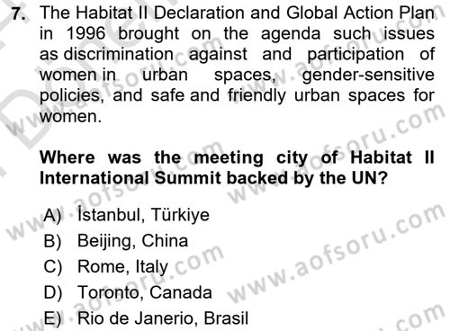 Urban and Enviromental Policy Dersi 2023 - 2024 Yılı (Final) Dönem Sonu Sınav Soruları 7. Soru