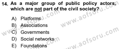 Urban and Enviromental Policy Dersi 2023 - 2024 Yılı Yaz Okulu Sınav Soruları 14. Soru