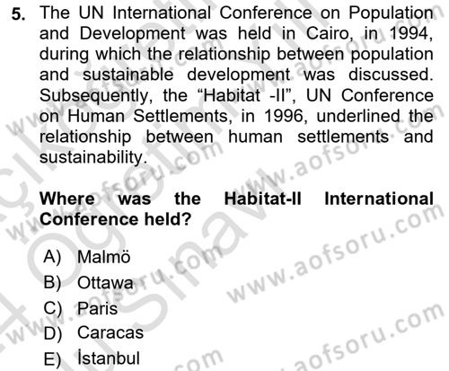 Urban and Enviromental Policy Dersi 2023 - 2024 Yılı Yaz Okulu Sınav Soruları 5. Soru
