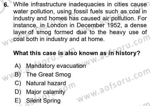 Urban and Enviromental Policy Dersi 2023 - 2024 Yılı Yaz Okulu Sınav Soruları 6. Soru