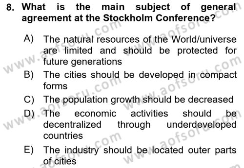Urban and Enviromental Policy Dersi 2023 - 2024 Yılı Yaz Okulu Sınav Soruları 8. Soru