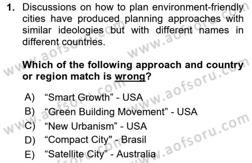 Urban and Enviromental Policy Dersi 2024 - 2025 Yılı (Vize) Ara Sınav Soruları 1. Soru