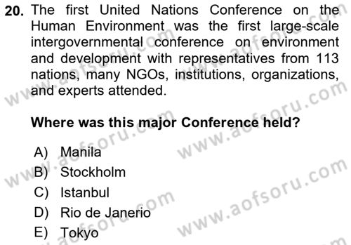 Urban and Enviromental Policy Dersi 2024 - 2025 Yılı (Vize) Ara Sınav Soruları 20. Soru