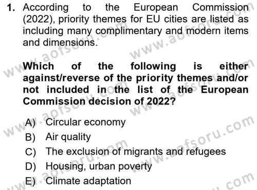 Urban and Enviromental Policy Dersi 2024 - 2025 Yılı (Final) Dönem Sonu Sınav Soruları 1. Soru