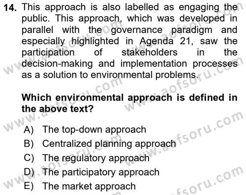 Urban and Enviromental Policy Dersi 2024 - 2025 Yılı (Final) Dönem Sonu Sınav Soruları 14. Soru