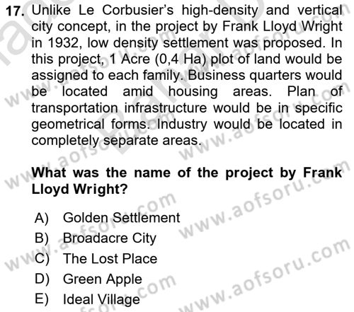 Urban and Enviromental Policy Dersi 2024 - 2025 Yılı (Final) Dönem Sonu Sınav Soruları 17. Soru