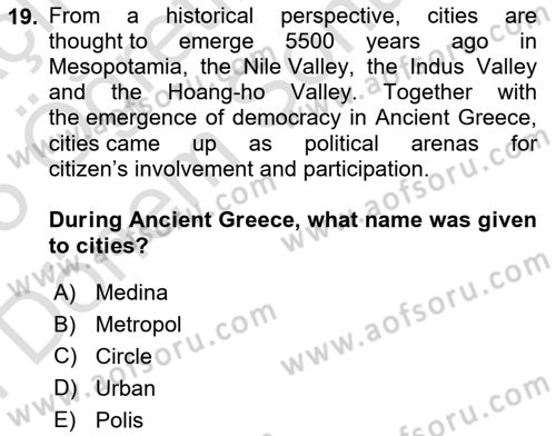 Urban and Enviromental Policy Dersi 2024 - 2025 Yılı (Final) Dönem Sonu Sınav Soruları 19. Soru